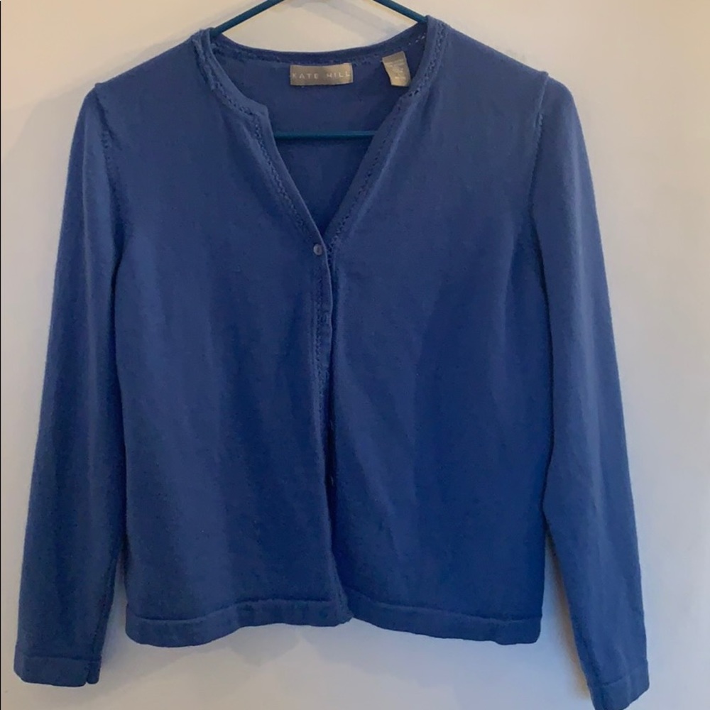 Kate Hill large button down royal blue sweater